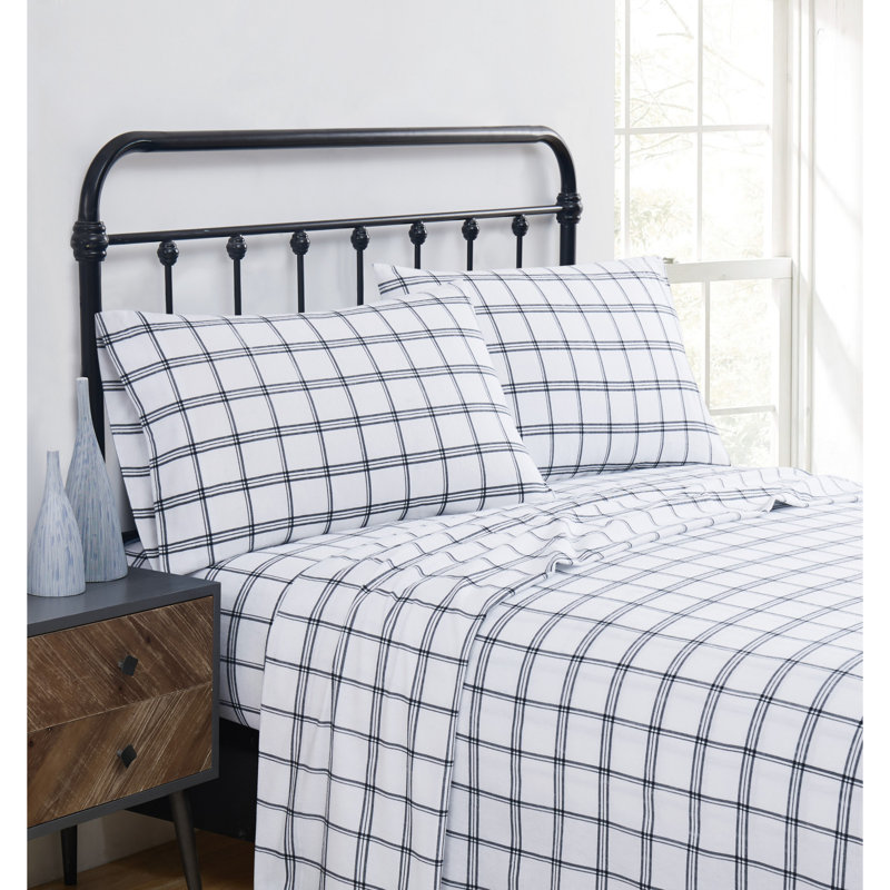 Traditional Cozy 100% Cotton Standard Plaid Sheet Set, King