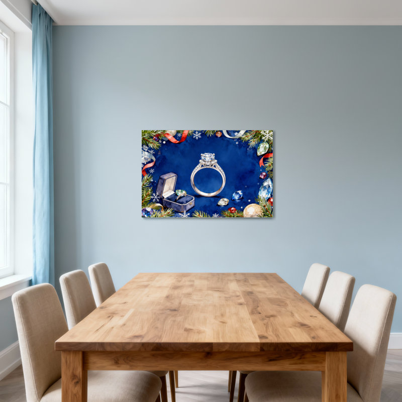 Anneau de Noël de Noël, bijoux, fond bleu, pin, flocons de neige, gemmes, H 28 po x l 40 po