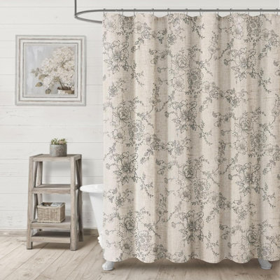 Farmhouse Floral Linen Shower Curtain, Vintage Grey Pattern Rustic Shower Curtains For Bathroom, Tan Taupe,Gray,72X72