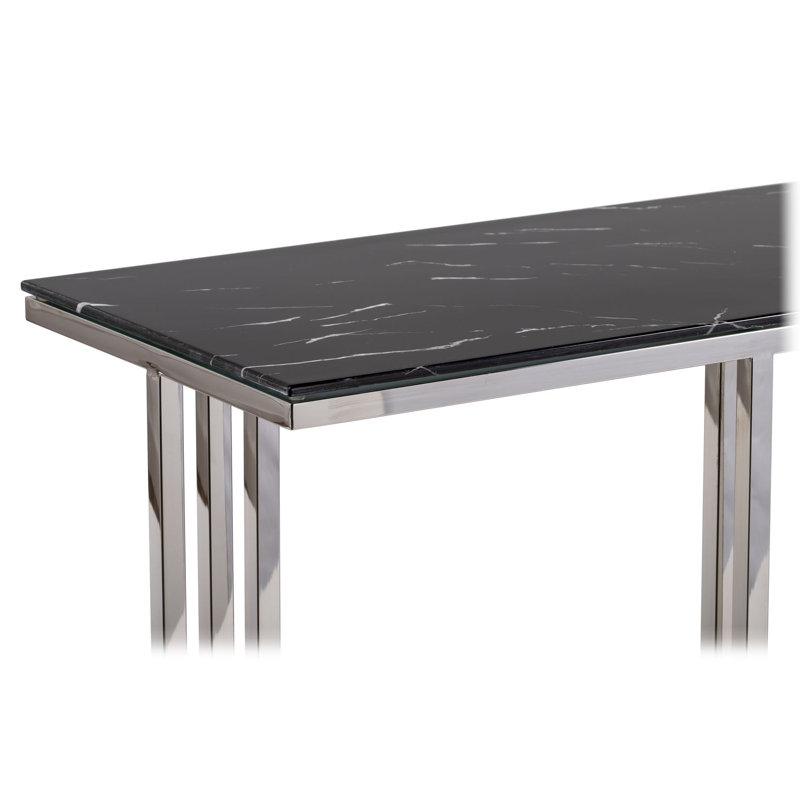 Hodgdon 120cm Glass Top Console Table, Black, Silver
