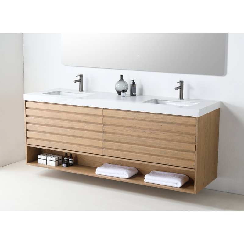 Meuble-lavabo 72 po Maumelle, Chêne pacane, Blanc