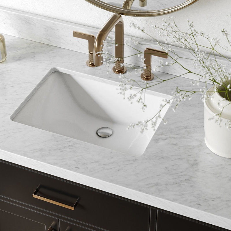Thornaby 54'' Solid Wood Single Bathroom Vanity with 1.5'' Carrara Marble Top Sink, Black  / Satin Brass, Rectangular