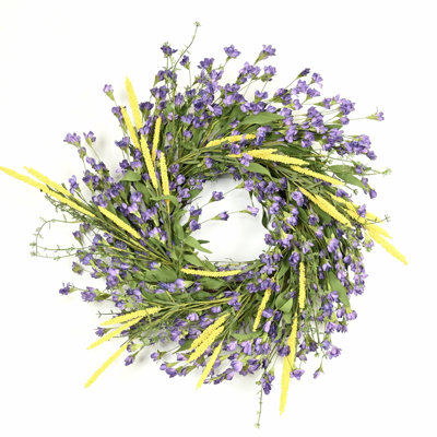24" Artificial Spring Summer Blossom Cluster Greenery Foliage Berry Forsythia Floral Wreath For Front Door