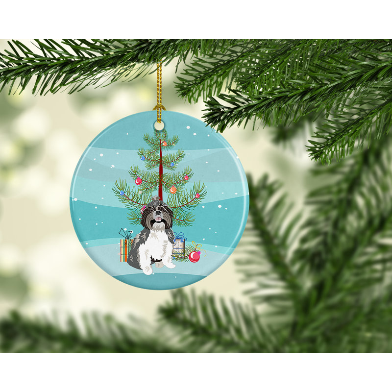 Ornement de Noël Shih-Tzu, Shih-Tzu argent et blanc