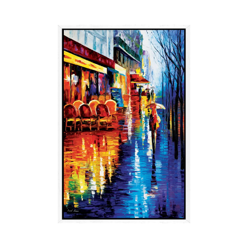 Cafe In Paris by Leonid Afremov - Painting on Canvas, White Framed Canvas, 66.04 cm H x 45.72 cm W