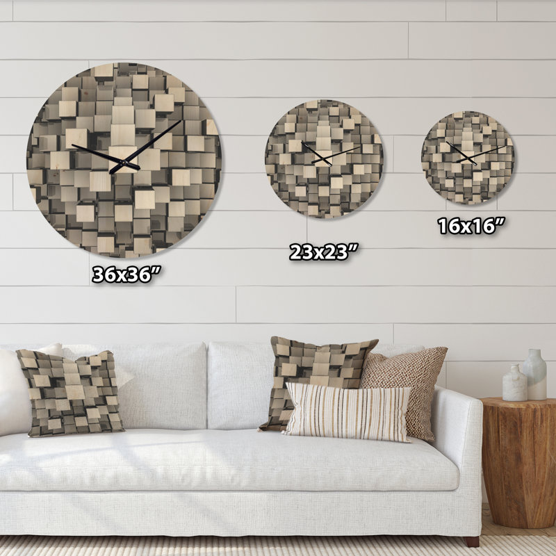 Cubes noirs et gris - Horloge murale moderne en bois, Moyenne