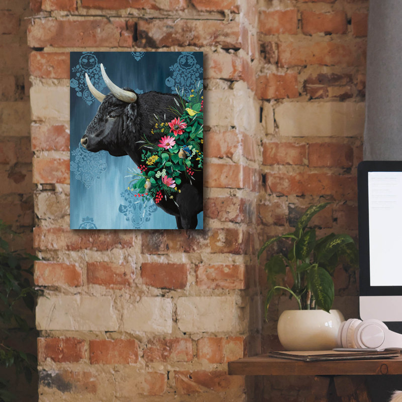  Art mural en toile «Black Bull» par Heather Gauthier, 12 po x 16 po, H 16 po x l 12 po