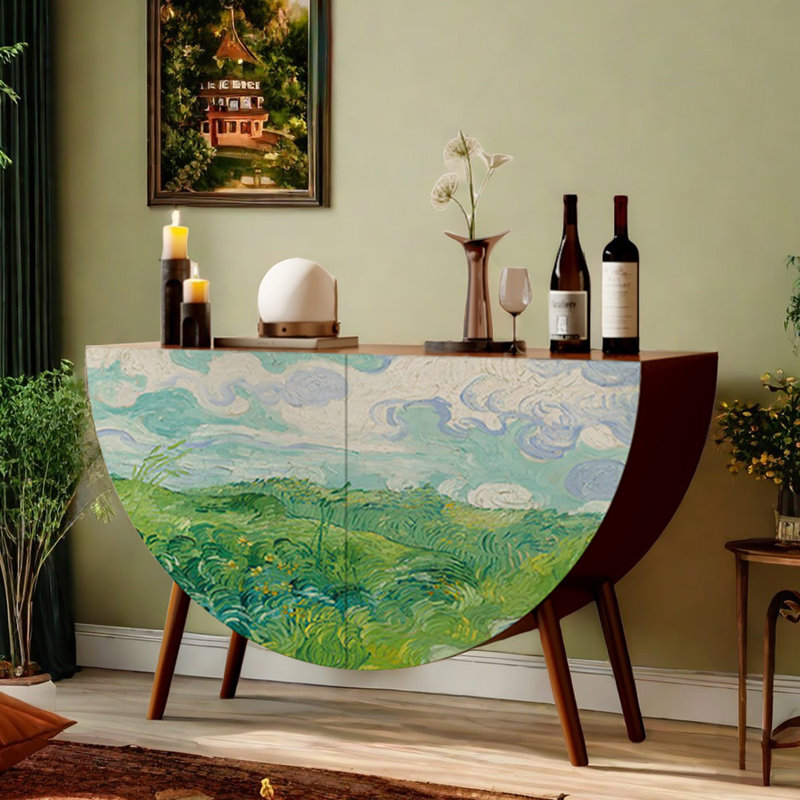 Half-Moon Entryway Cabinet Sideboard, Walnut/Multicolor