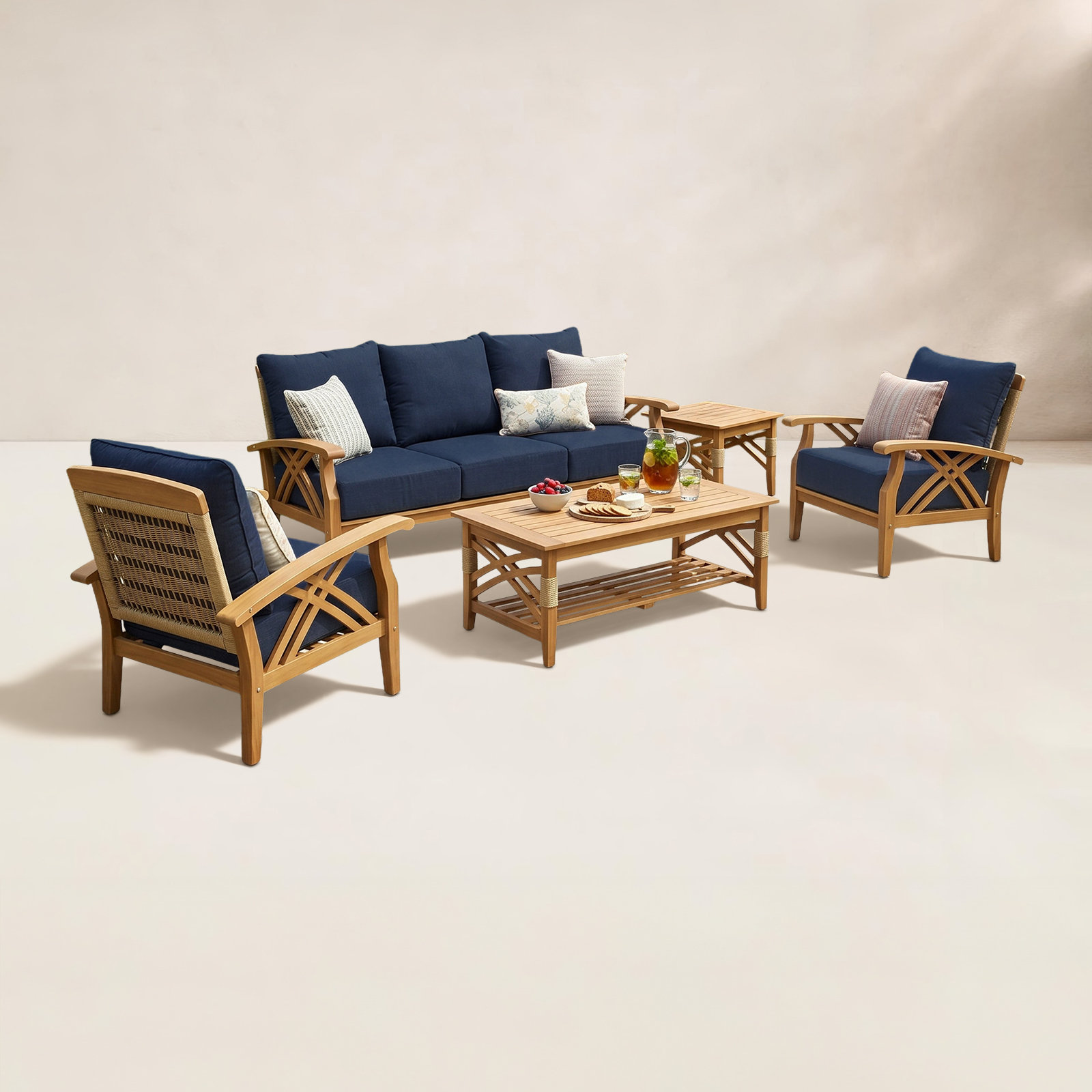 Cotesfield 5-Person Teak Patio Seating Group, Navy
