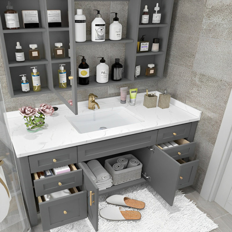 Armoire de salle de bain en bois massif de style américain