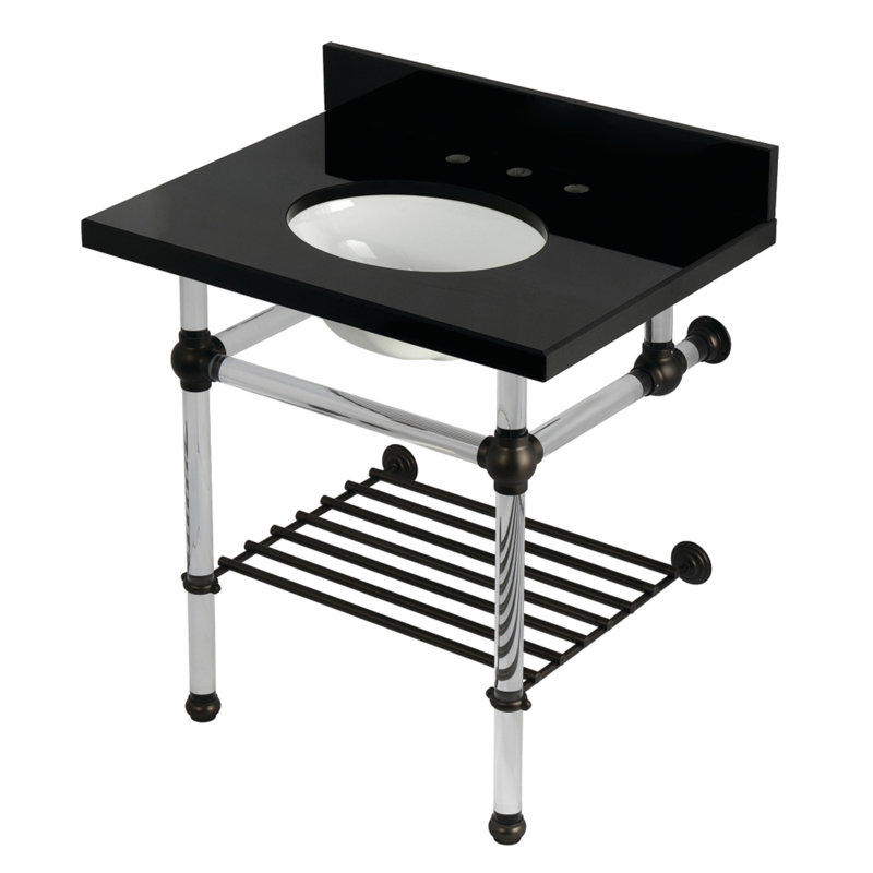 Kingston Brass Templeton 30-Inch Black Granite Console Sink with Acrylic Legs and Shelf (8-Inch, 3-Hole), Oil Rubbed Bronze