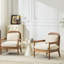 Fauteuil 26,6 po Mid-Century confortable avec finition noyer et tissu beige pour la lecture-407888160