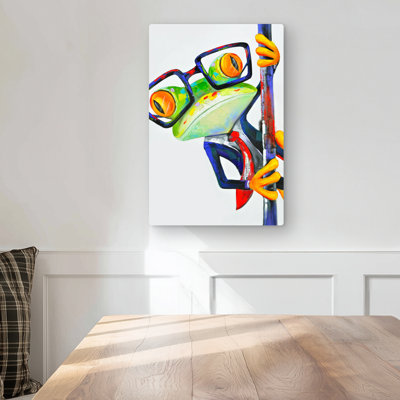 Funny frog with glasses  metal print for home decor