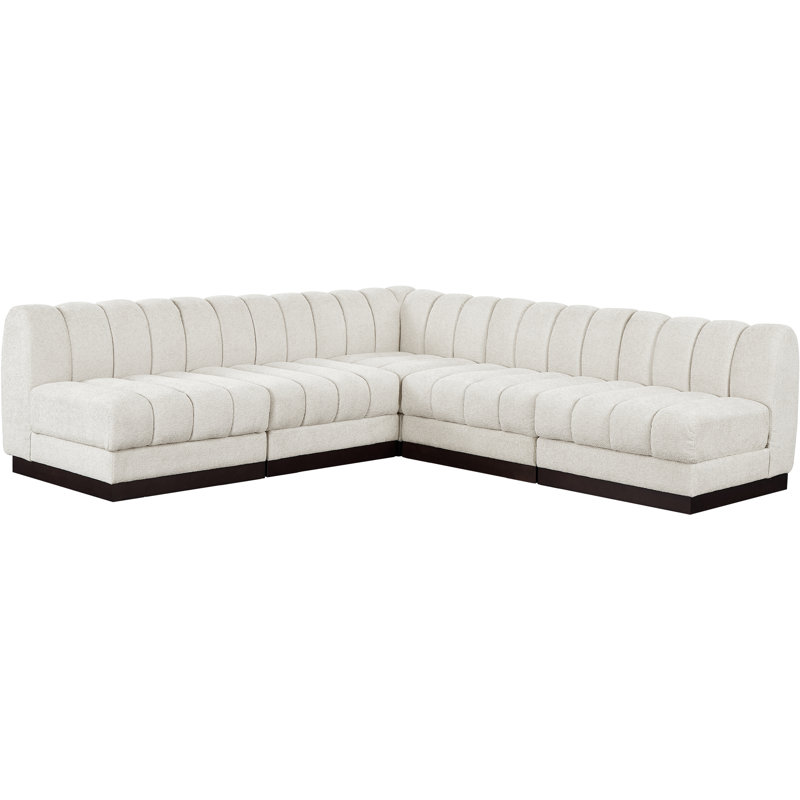 Canapé modulaire rembourré 5 pièces Quinn, Tissu chenille crème