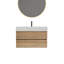 Meuble-lavabo en chêne brut + chêne brut 36 "avec lavabo en quartz blanc et tiroirs doux Grace, meuble-lavabo mural flottant pour salle de bain moderne, sans drain ni robinet, KD