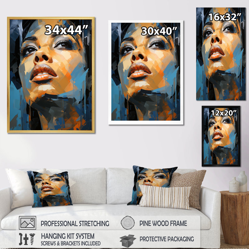 Azure Blue and Orange Framed Canvas Print, 32" x 16"