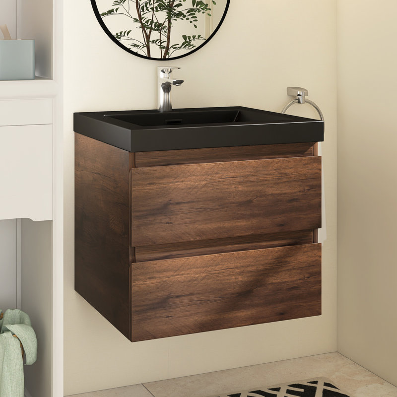 Angela 23.63'' Single Bathroom Vanity with Resin Top, Rose Wood