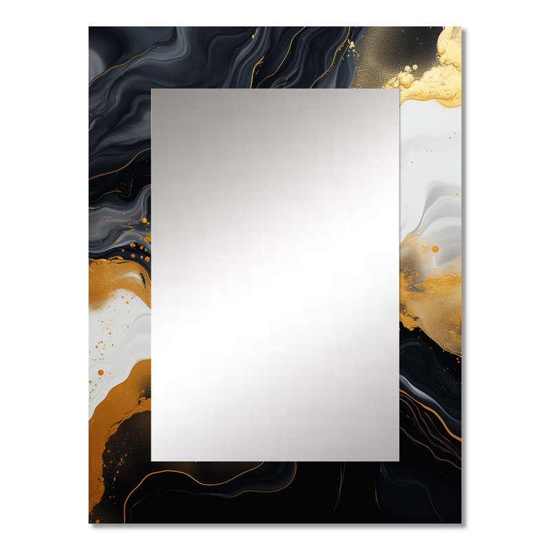 Gold and black Marble Essence I - Large Wall Mirror On Metal, 32 po x 24 po