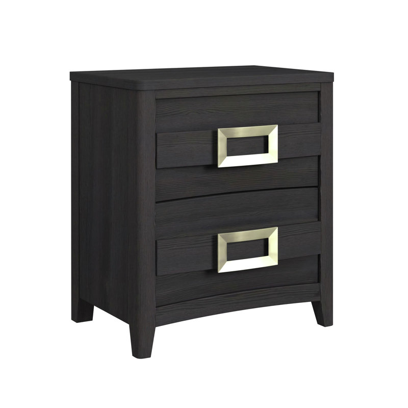 Gaelle 2-Drawer Nightstand with USB in Black