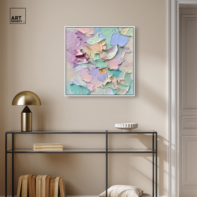 «Flowing Mousse II», toile texturée par Art Remedy, H 25 po x l 25 po, Cadre flottant blanc