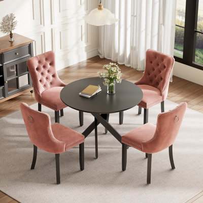 Ensemble de salle à manger rond en bois avec chaise capitonnée