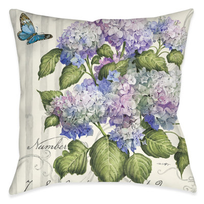 Papillon Hydrangea Floral Outdoor Throw Pillow