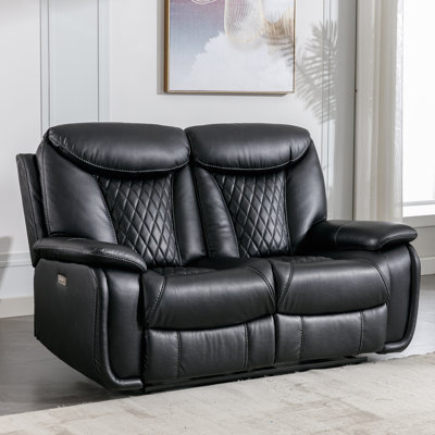 Saneela 62.6'' Wide Diamond Stitching Breathable Leather Power Reclining Loveseat with USB