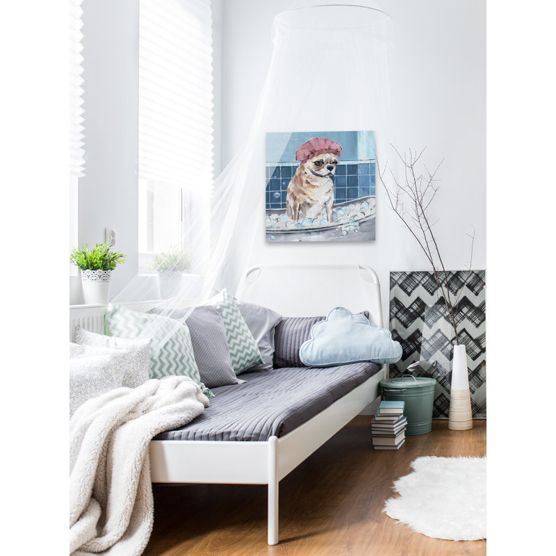 «Dog in Shower Cap», reproduction d'art sur toile tendue, H 18 po x l 18 po x 1,5 po