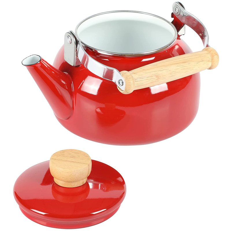1.5 Quart Tea Kettle With Fold Down Handle in Blue, Red