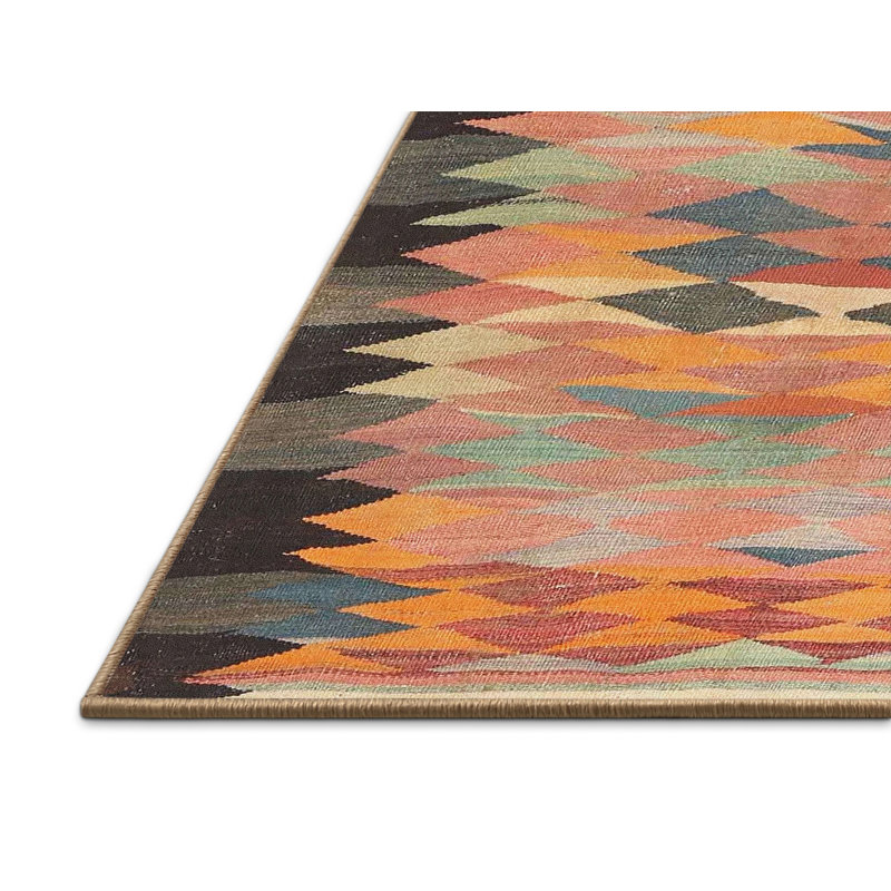 Tapis contemporain orange / jaune / noir, Rectangle 6 pi x 9 pi