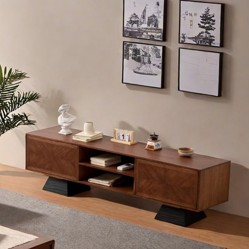 Meuble télé en bois massif au design simple, 86.61"
