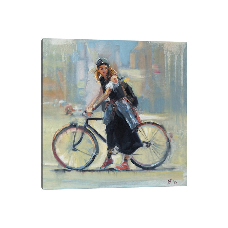 Girl With A Bicycle by Katharina Valeeva - Wrapped Canvas Painting, 30.48 cm H x 30.48 cm W