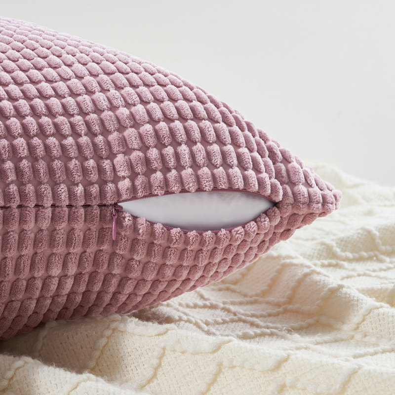 Housse de coussin carré en velours côtelé, H 18 po x l 18 po, Rose