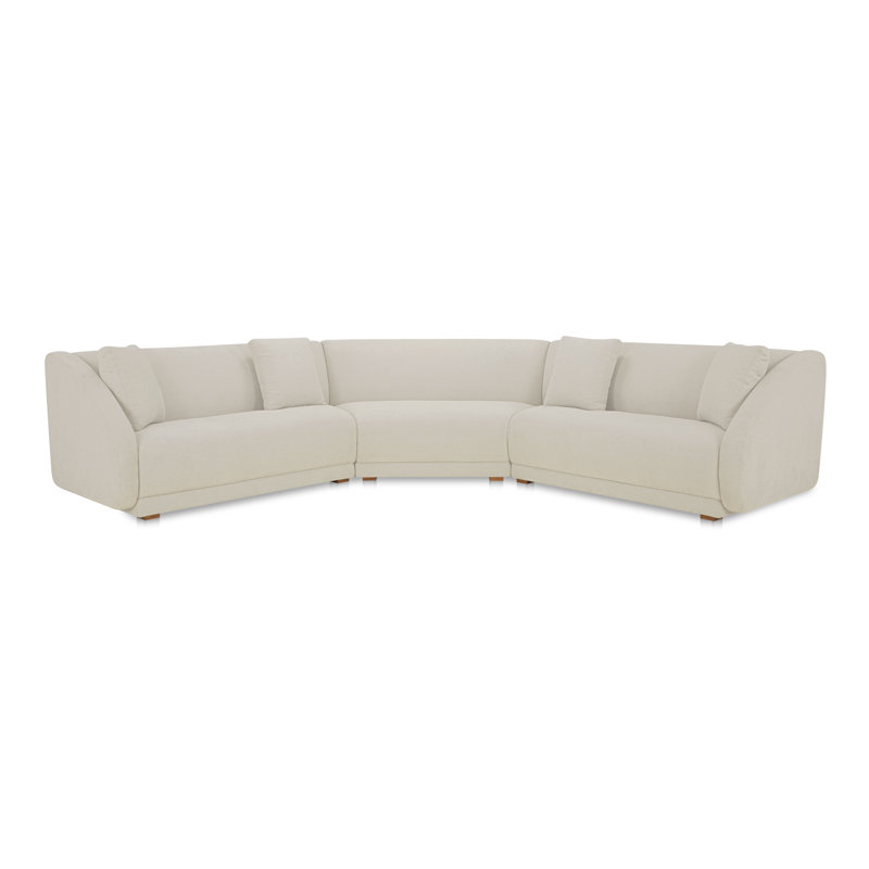 Fraser 3 Piece Modular Sectional With Wedge Slipper White, White Polyester