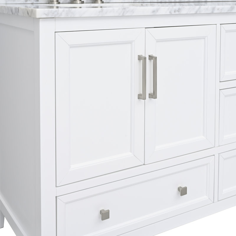 73'' Double Bathroom Vanity with Carrara Marble Top, White