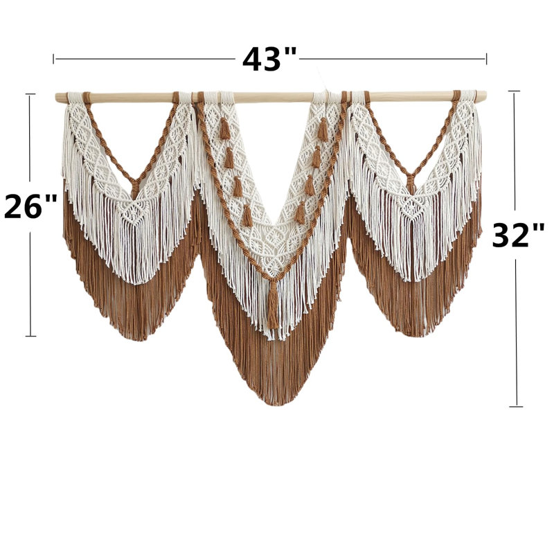 Grande tenture murale en macramé - Tapisserie bohème en macramé - Décoration murale chic et bohème tissée à la main pour la maison, la chambre, le salon, l'appartement, les mariages et les fêtes - 109 x 81 cm (beige-brun)
