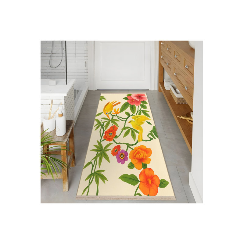 Tapis tissé à motif floral lavable Mosso, 3'3" x 4'11"