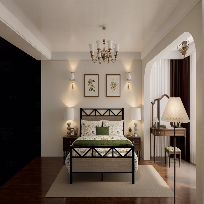 Structure de lit double, brun