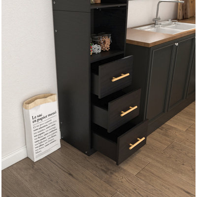 Armoire de rangement haute 85,04 po avec tiroir et tablettes, armoire étroite pour salle de bain, buanderie et salon, noir