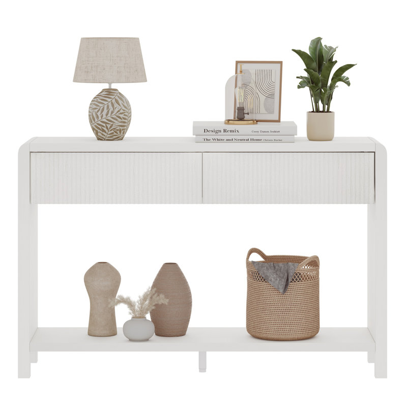 Guinna 2-Drawer Wood Console Table, White Oak