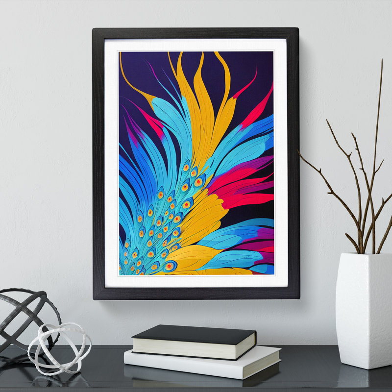 Peacock Feathers No.2 Abstract - Single Picture Frame Print, Black Framed, 64cm H x 46cm W x 2cm D