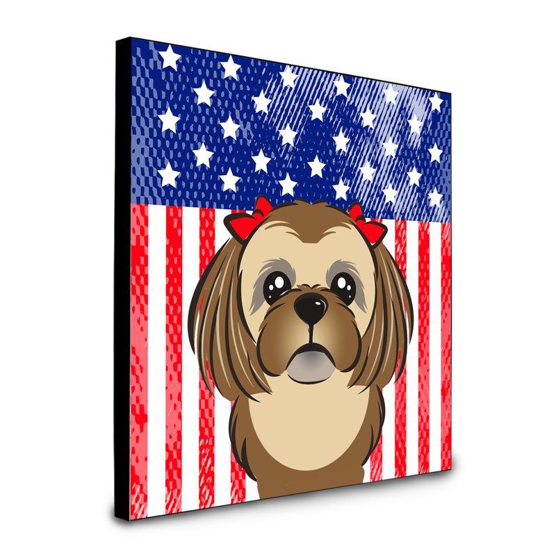 « american flag », art encadré Macomb, Shih Tzu brun