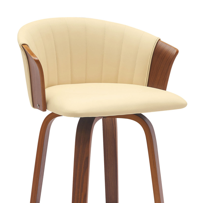 Diana 30" Swivel Walnut Wood Bar Stool In Cream Faux Leather