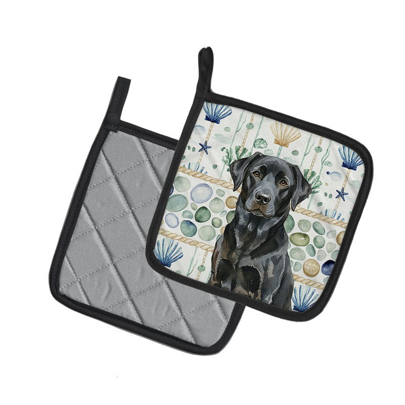Paire de poignées en verre noir Labrador Retriever