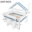 Lit mezzanine double avec toit à baldaquin et armoire de rangement - Loft en bois multifonctionnel, blanc et bleu-310833934