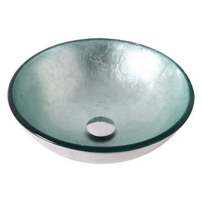 Artistic Silver Tempered Glass Vessel Bathroom Sink, 15.22x15.22x5.51 Inch, Pop - Up Drain For Hygiene And Aesthetic Drain, Adds Style To Restroom Decor