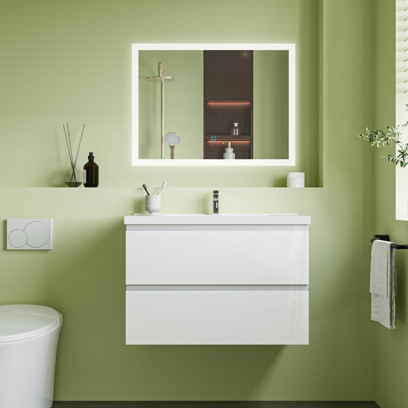 Raziela 790 mm Wall Mounted Combined Vanity Unit with Drop In Ceramic Basin, White