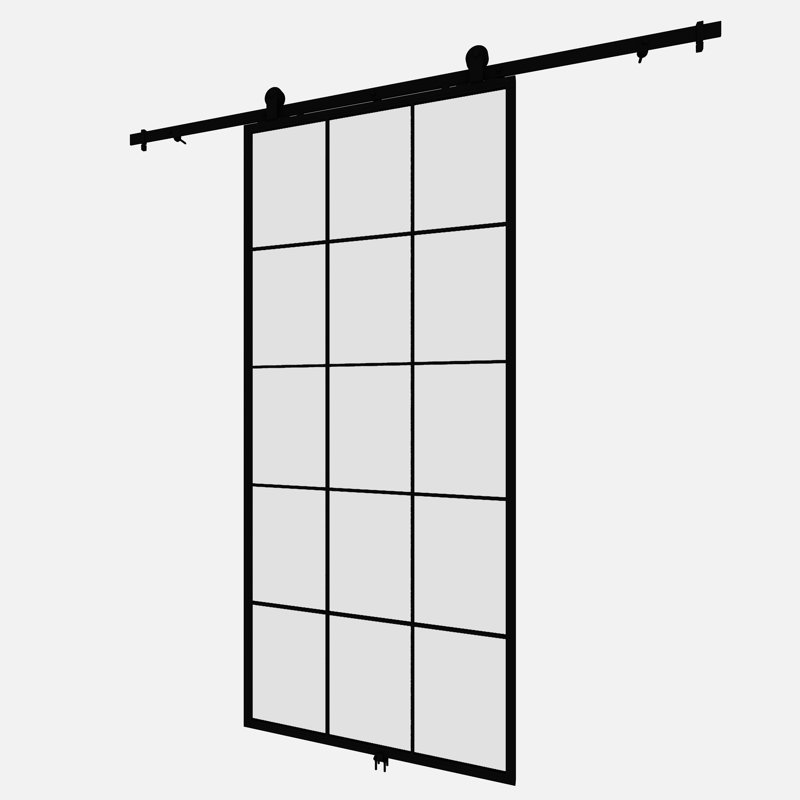 Queen's 37'' x 84'' Matte Black Clear Glass Sliding Barn Door