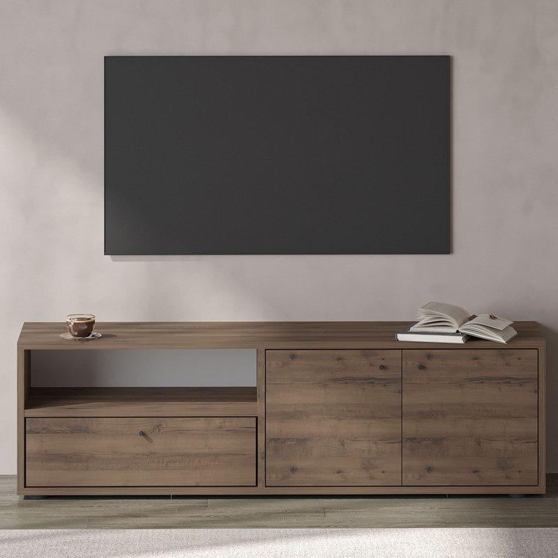 Meuble télé moderne en chêne avec capacité de fixation murale, 53,5 x 16,5 x 13,8 pouces | 100% panneau de particules enduit de mélamine, épaisseur: 0,7 pouce | Conception rustique avec de nombreuses tablettes | Parfait pour le salon et les espaces de divertissement
