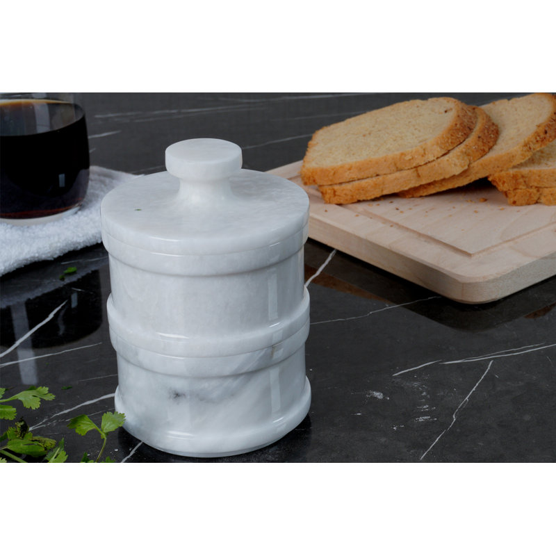 Handmade Marble White Dual Salt Cellar, White